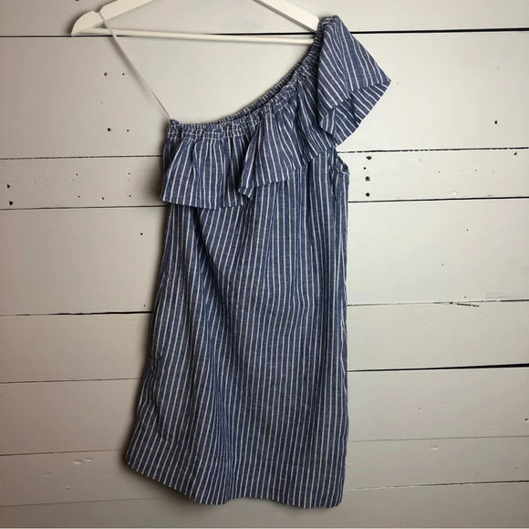 MADEWELL One Shoulder Blue & White Striped Dress Size XXS - Picture 2 of 5